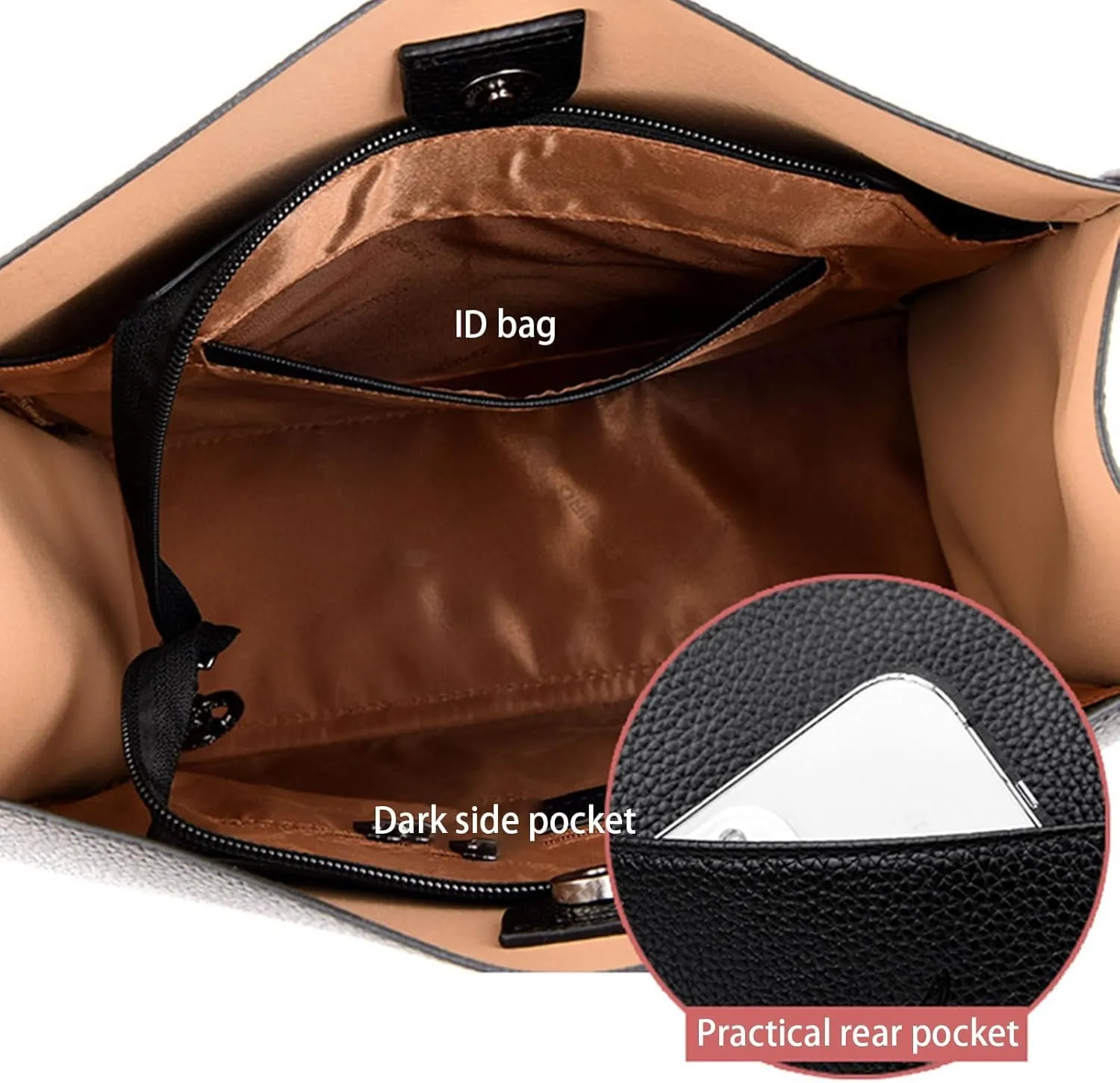 Solid Color Simple Genuine Leather Shoulder Bag,Large Capacity Simple Casual Leather Shoulder Bag (Black)