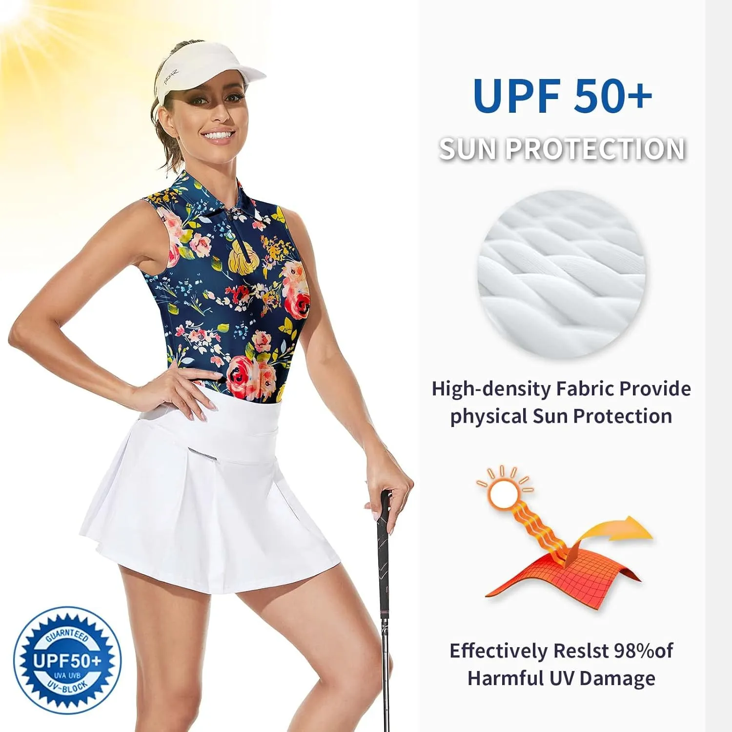 Soneven Women's Sleeveless Golf Top Floral Athletic Golf Wear Moisture Wicking Sleeveless Polo Quick Dry