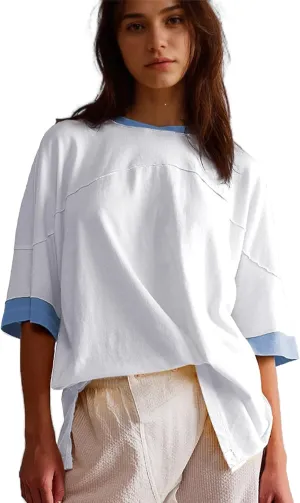 Songling Womens 3/4 Length Sleeve Casual Loose Fit Summer Tee Shirt Basics Cotton t Shirts Trendy Tops