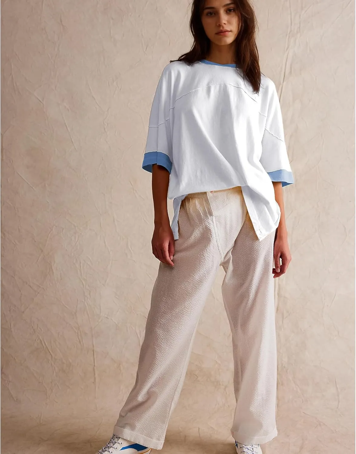Songling Womens 3/4 Length Sleeve Casual Loose Fit Summer Tee Shirt Basics Cotton t Shirts Trendy Tops