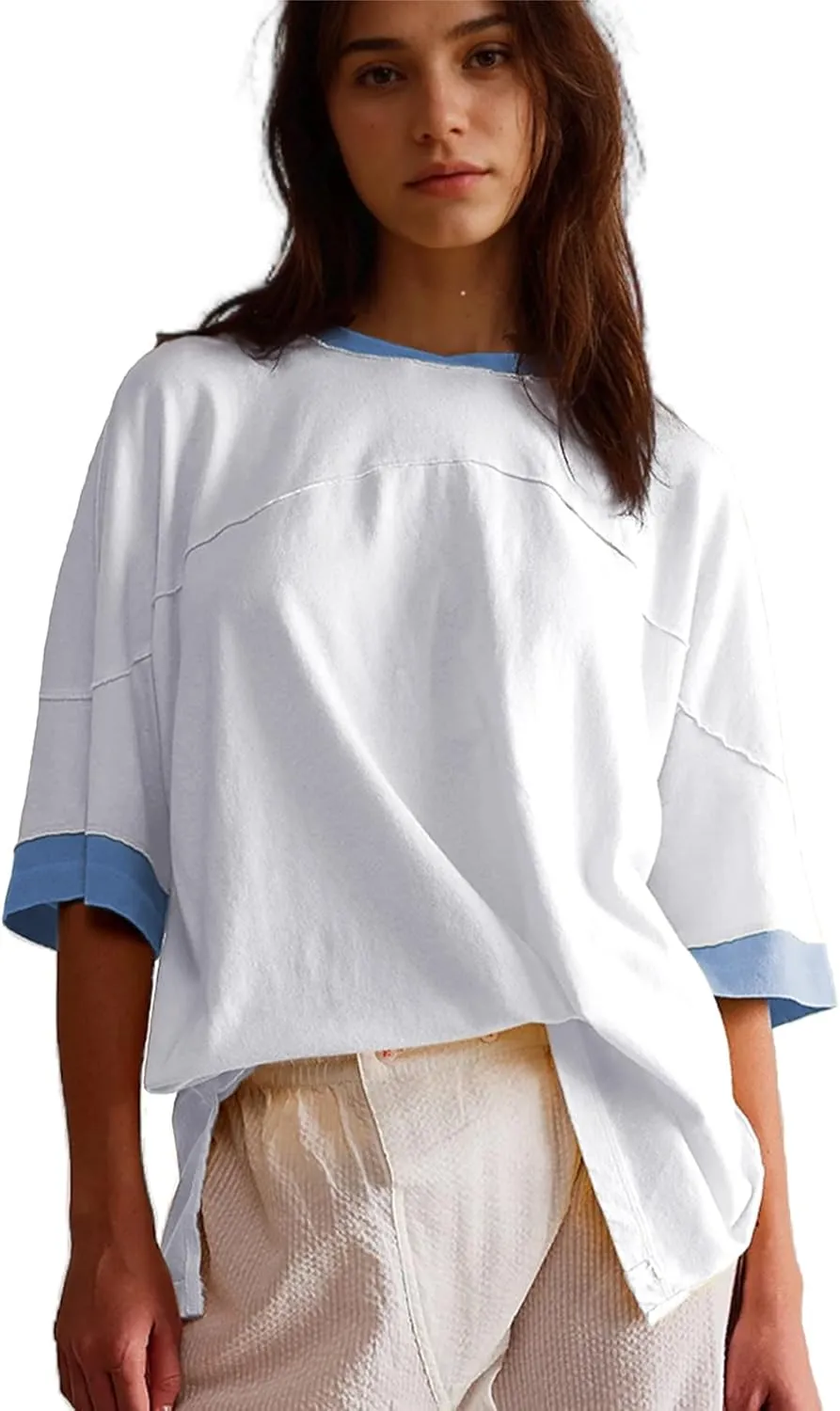 Songling Womens 3/4 Length Sleeve Casual Loose Fit Summer Tee Shirt Basics Cotton t Shirts Trendy Tops