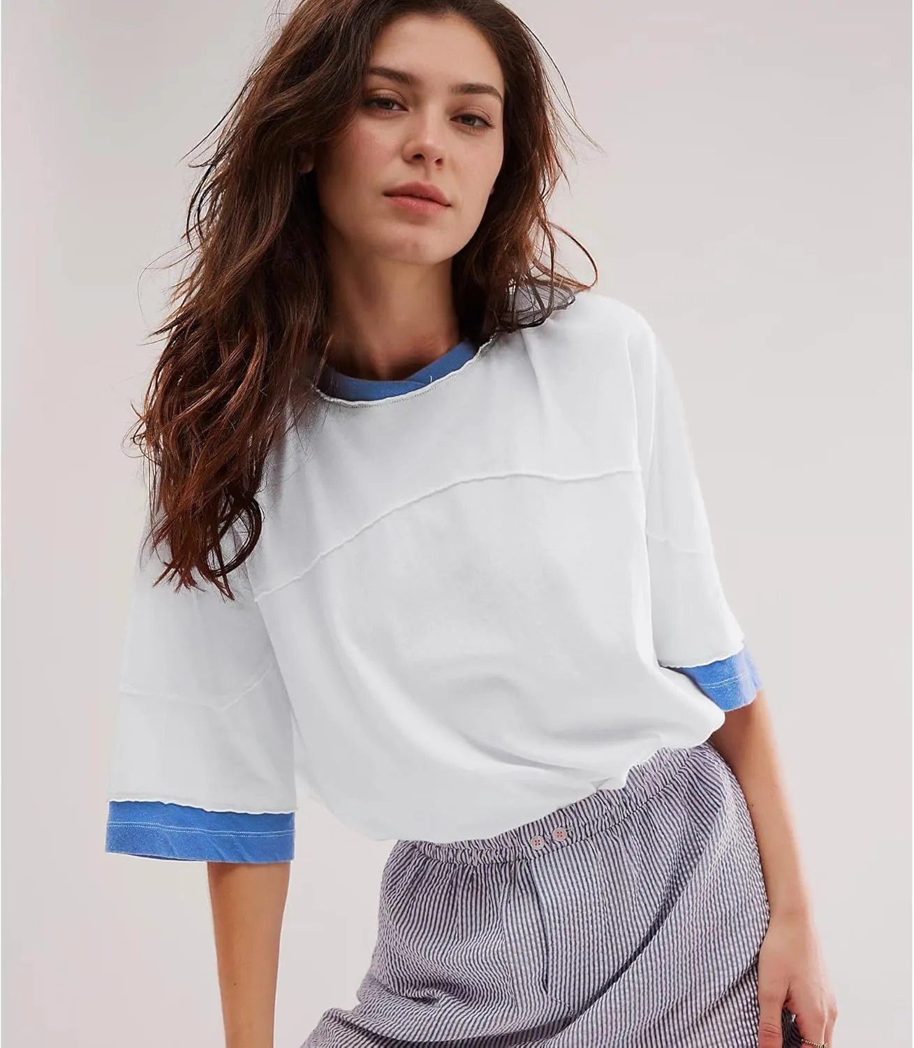 Songling Womens 3/4 Length Sleeve Casual Loose Fit Summer Tee Shirt Basics Cotton t Shirts Trendy Tops