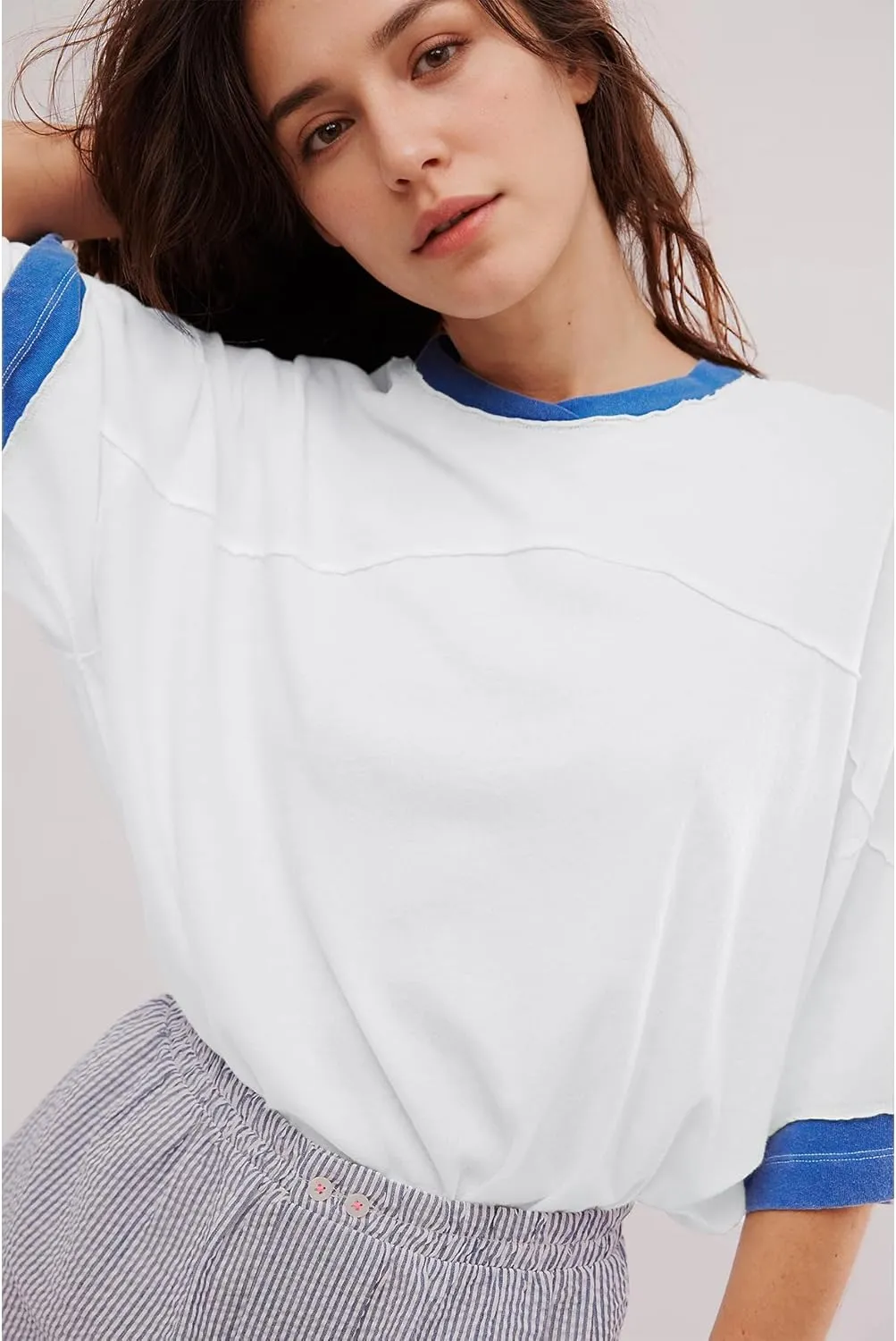 Songling Womens 3/4 Length Sleeve Casual Loose Fit Summer Tee Shirt Basics Cotton t Shirts Trendy Tops