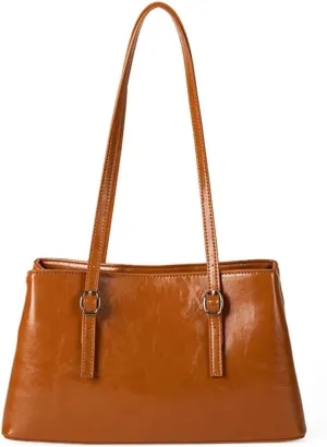 Spacious Women's Shoulder Bag Oil Glossy PU Leather Large Capacity Underarm for Women Commuters or Students Handbag
