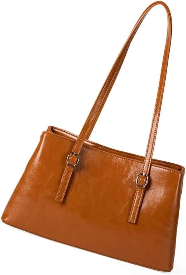 Spacious Women's Shoulder Bag Oil Glossy PU Leather Large Capacity Underarm for Women Commuters or Students Handbag