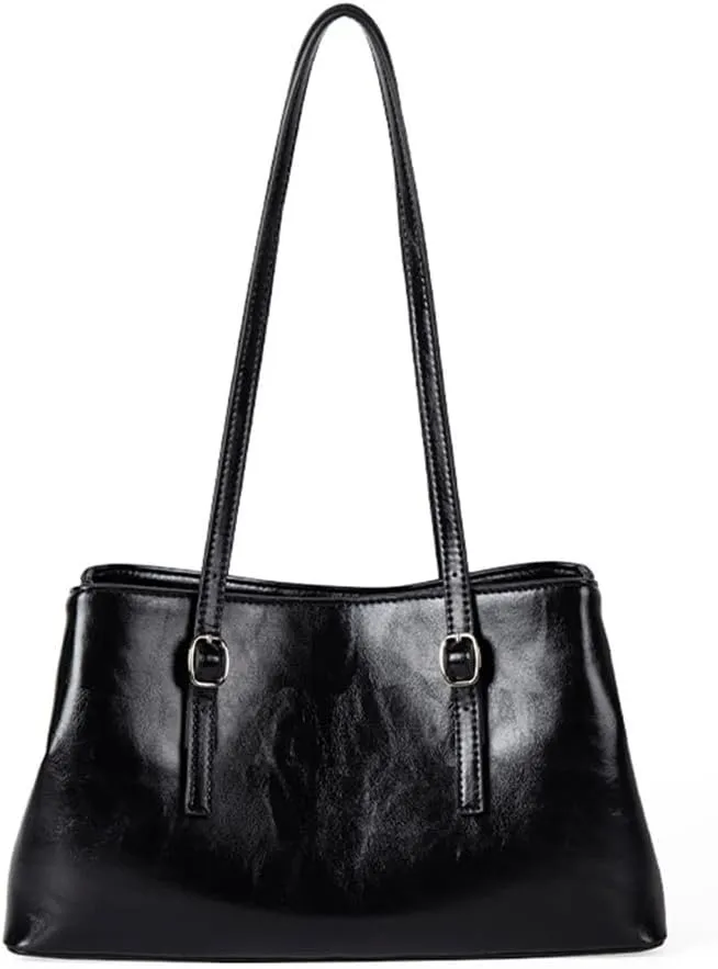 Spacious Women's Shoulder Bag Oil Glossy PU Leather Large Capacity Underarm for Women Commuters or Students Handbag