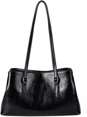 Spacious Women's Shoulder Bag Oil Glossy PU Leather Large Capacity Underarm for Women Commuters or Students Handbag