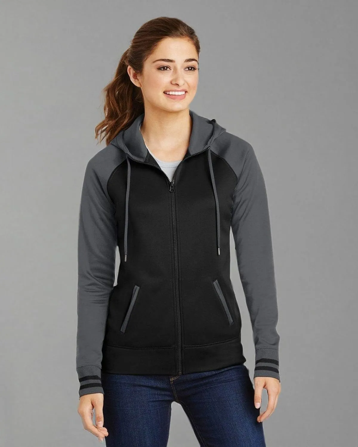 Sport-Tek® Ladies Sport-Wick® Varsity Fleece Full-Zip Hooded Jacket. LST236