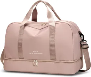 Sports Gym Bag for Women/Men Large Capacity Travel Duffel Bag Waterproof Nylon Weekender Overnight Bag Lightweight Hospital Bag Carry on Luggage with Shoes Compartment and Wet Pocket Light Pink