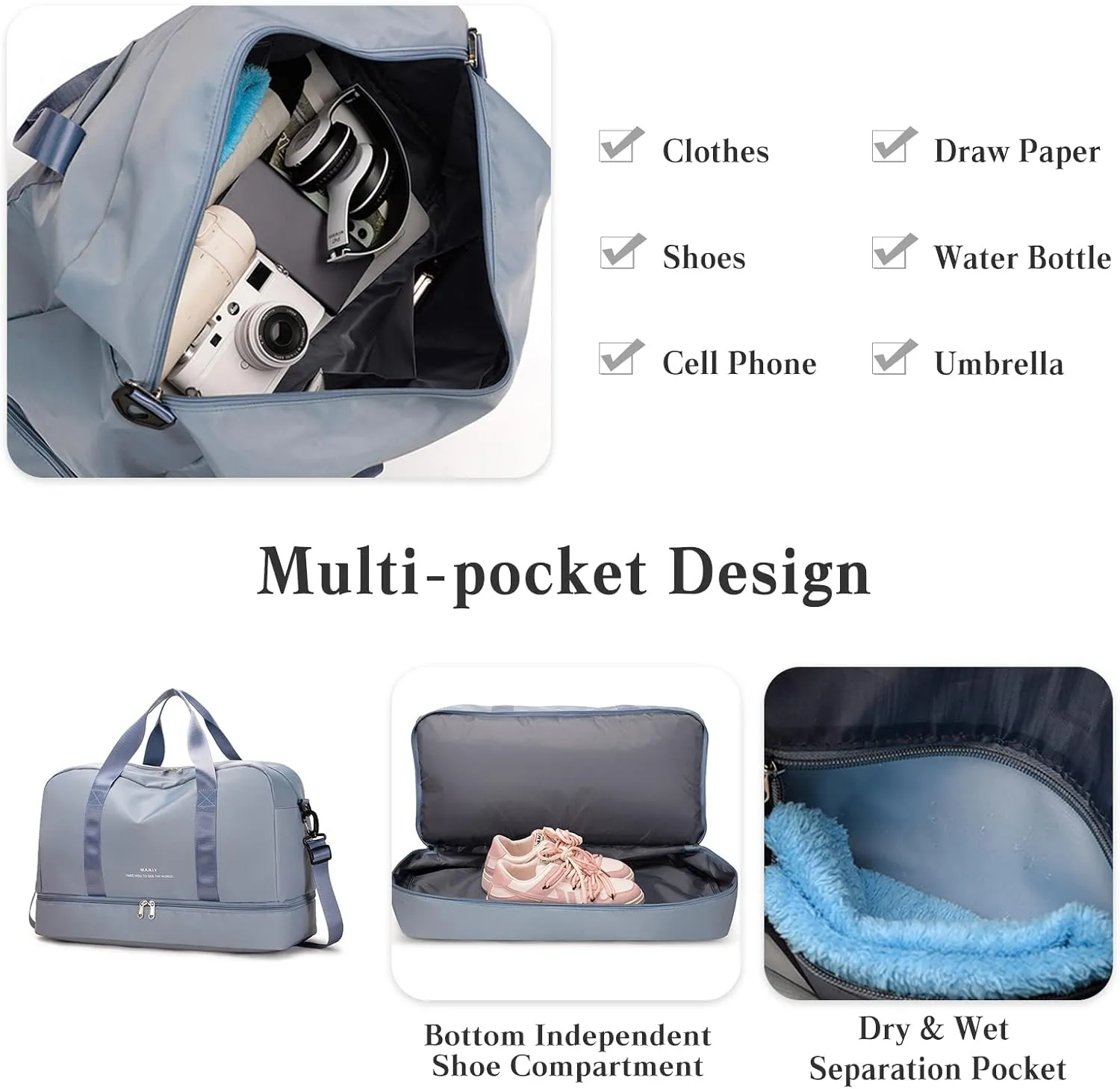 Sports Gym Bag for Women/Men Large Capacity Travel Duffel Bag Waterproof Nylon Weekender Overnight Bag Lightweight Hospital Bag Carry on Luggage with Shoes Compartment and Wet Pocket Light Pink