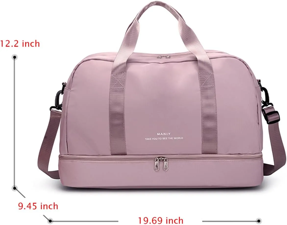 Sports Travel Duffel Bag for Women,Light Gym Bag with Shoe Compartment,Large Capacity Weekender Overnight with Wet Pocket for Lady Travel, Gym, Yoga （Pink）