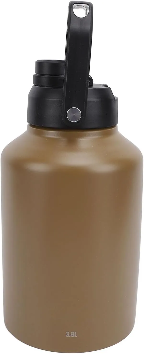 Sports Water Bottle Insulated Stainless Steel Vacuum Double Wall for All Day Hydration Ideal for Workouts Camping with TPR Bottom Handle for Gym Travel Fishing (Khaki)