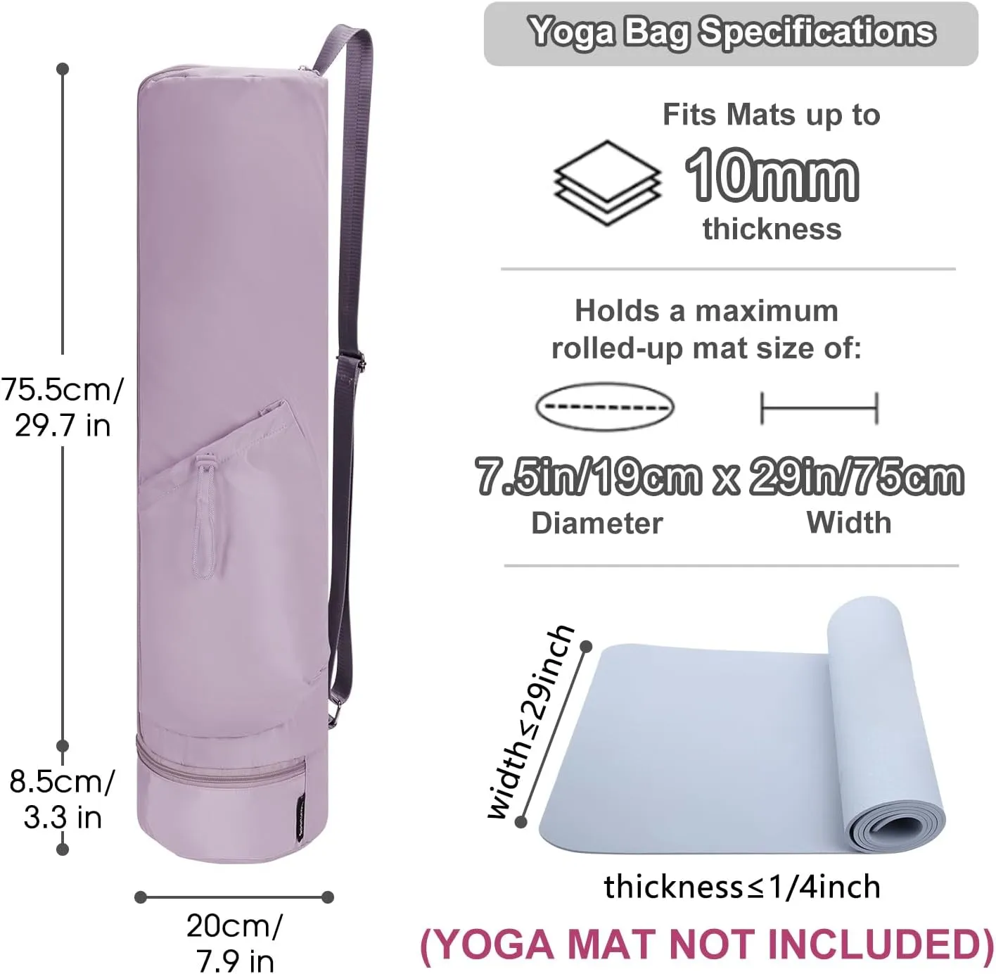 sportsnew Yoga Mat Bag, Full Zip Cargo Yoga Mat Carrier Bag with Drawstring Water Bottle Pocket and Bottom Wet Pocket, Exercise Yoga Mat Carrier Holder Multi-Functional Storage Bag patent pending