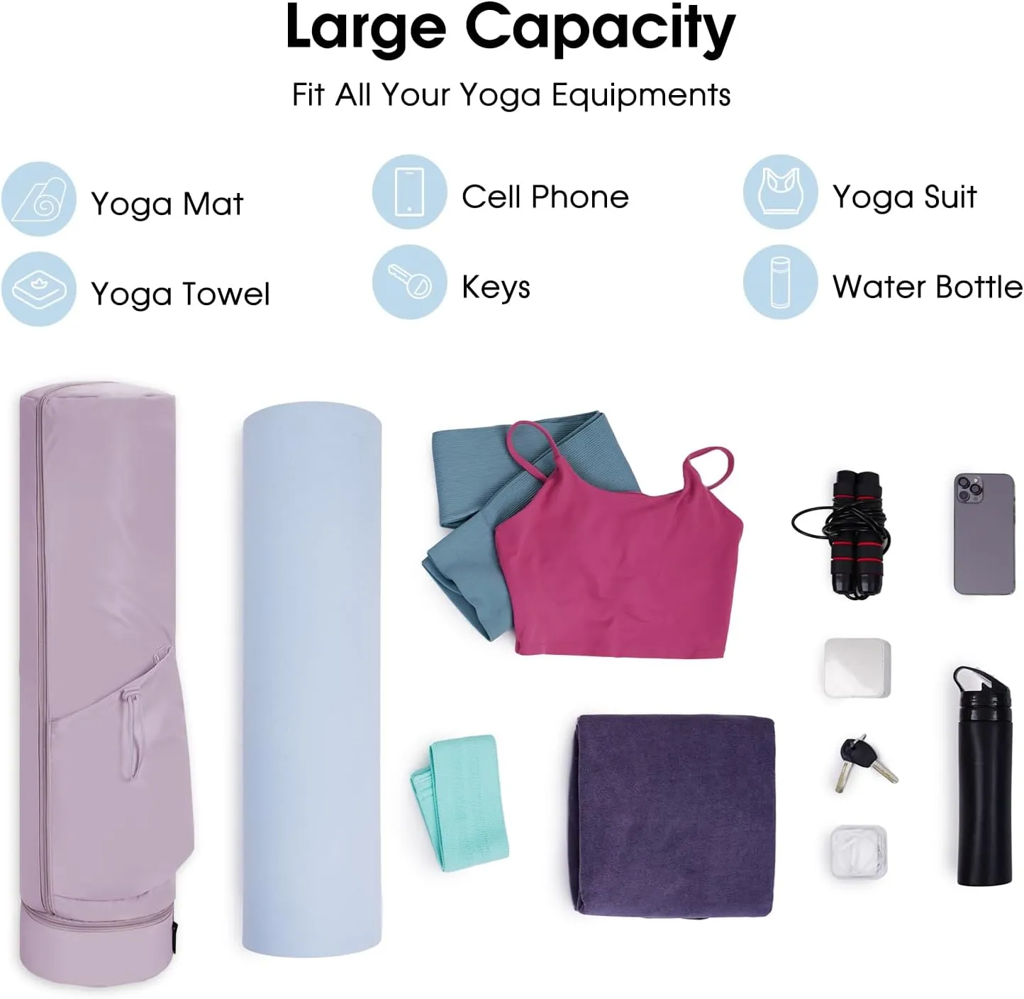 sportsnew Yoga Mat Bag, Full Zip Cargo Yoga Mat Carrier Bag with Drawstring Water Bottle Pocket and Bottom Wet Pocket, Exercise Yoga Mat Carrier Holder Multi-Functional Storage Bag patent pending