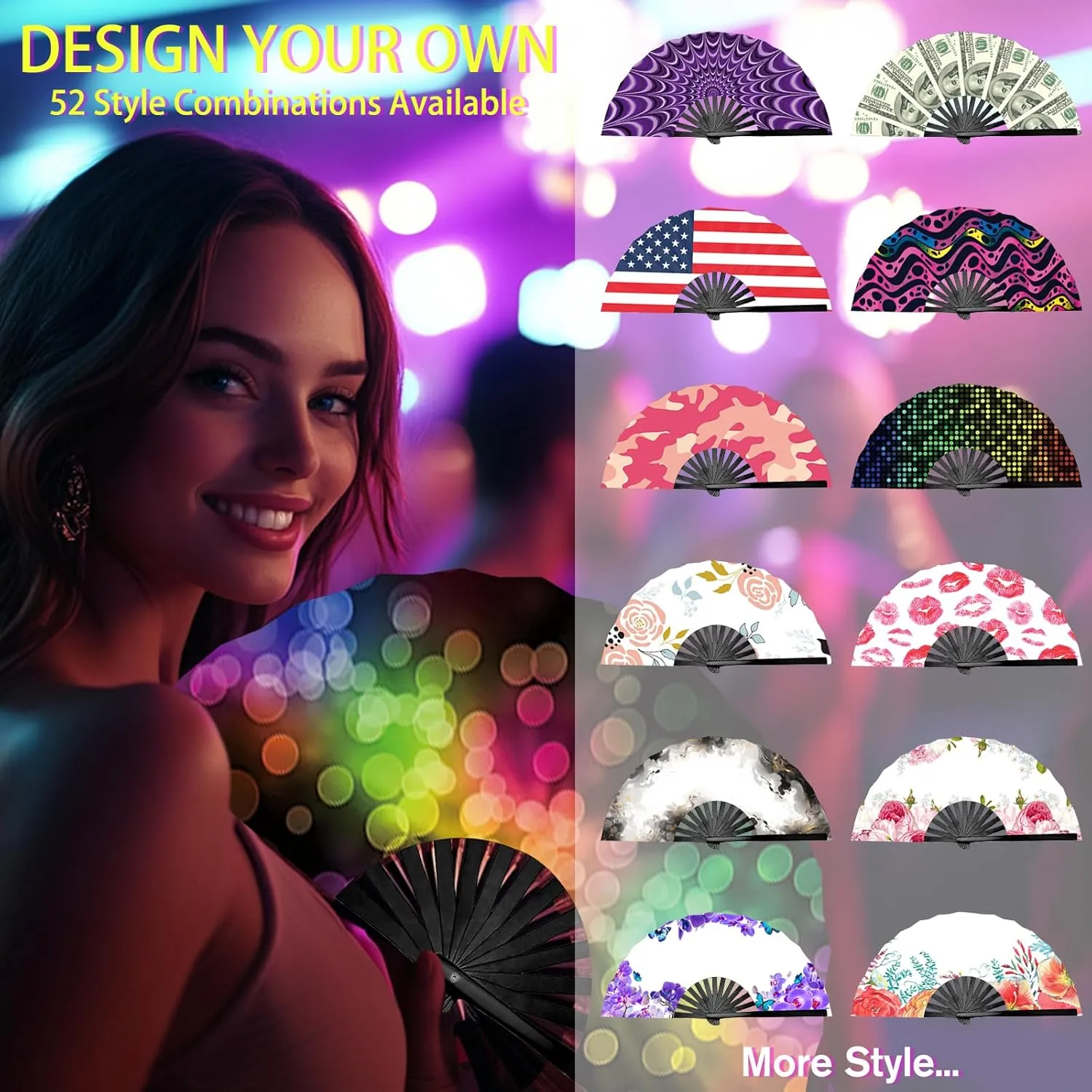 SRdrew Personalized Fans for Line Dancing Custom Decorative Folding Fan with Photo Text Customized Clack Line Dancing Hand Pop Fan for Women Wedding Party Church Rave Performances Cosplay13In-30PCS