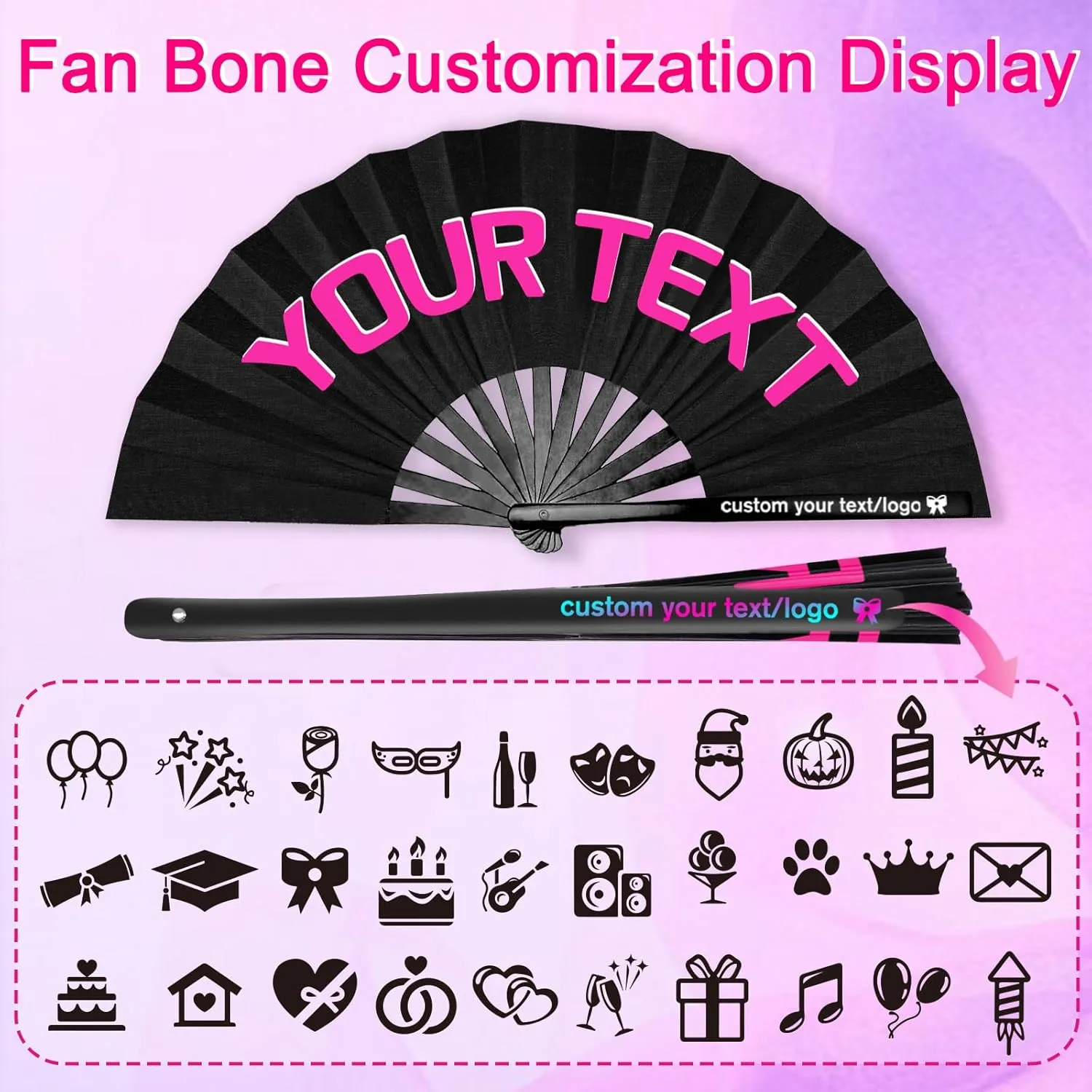 SRdrew Personalized Fans for Line Dancing Custom Decorative Folding Fan with Photo Text Customized Clack Line Dancing Hand Pop Fan for Women Wedding Party Church Rave Performances Cosplay13In-30PCS