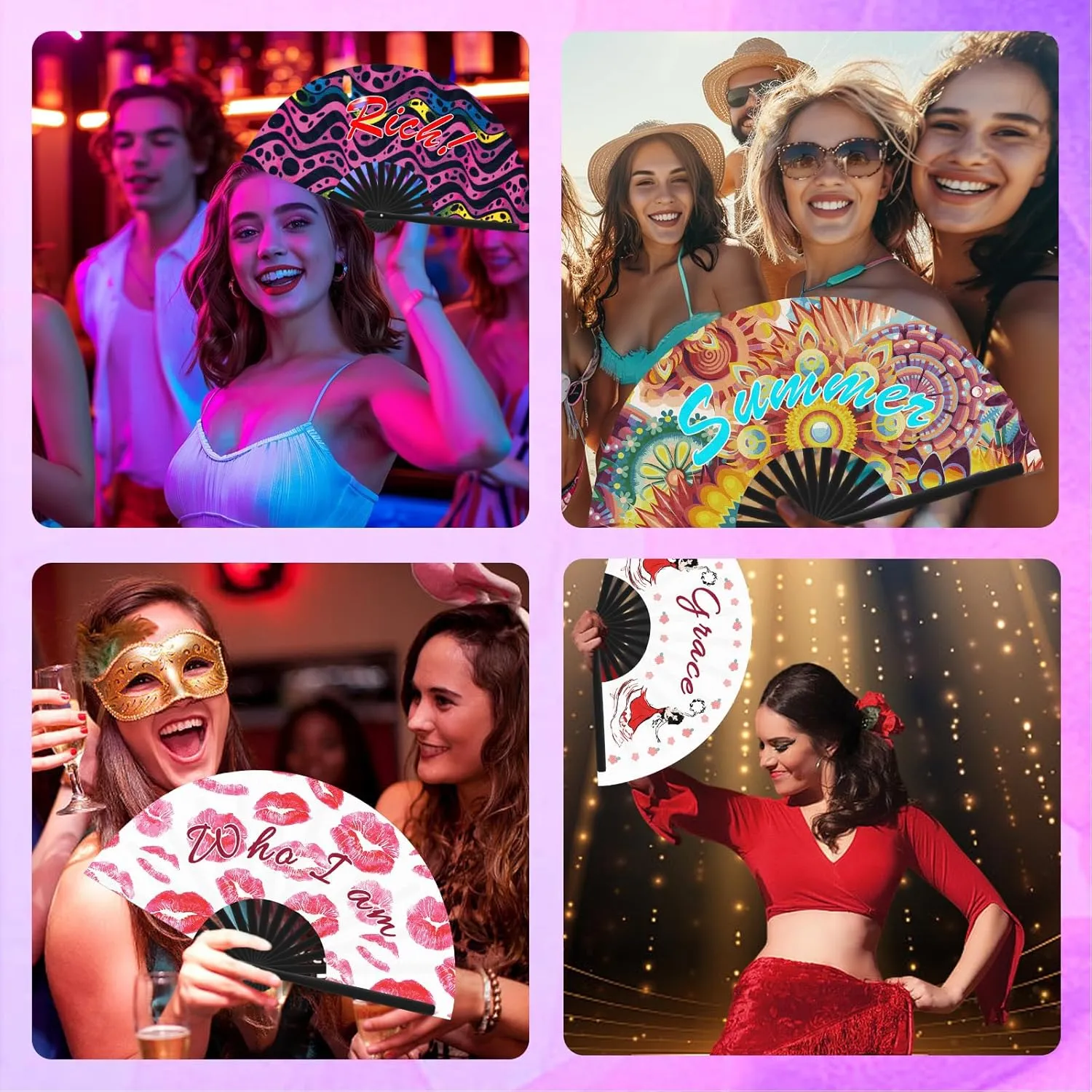 SRdrew Personalized Fans for Line Dancing Custom Decorative Folding Fan with Photo Text Customized Clack Line Dancing Hand Pop Fan for Women Wedding Party Church Rave Performances Cosplay13In-30PCS