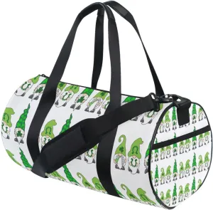 St Patrick Day Gnomes with Green Shamrock Clovers Leaves on White Portable Gym Bag, Travel Bag, Luggage bag, Sports Bag, Toiletry Bag with Handles, Detachable Shoulder Strap 17.6 x 9 x 9 inch