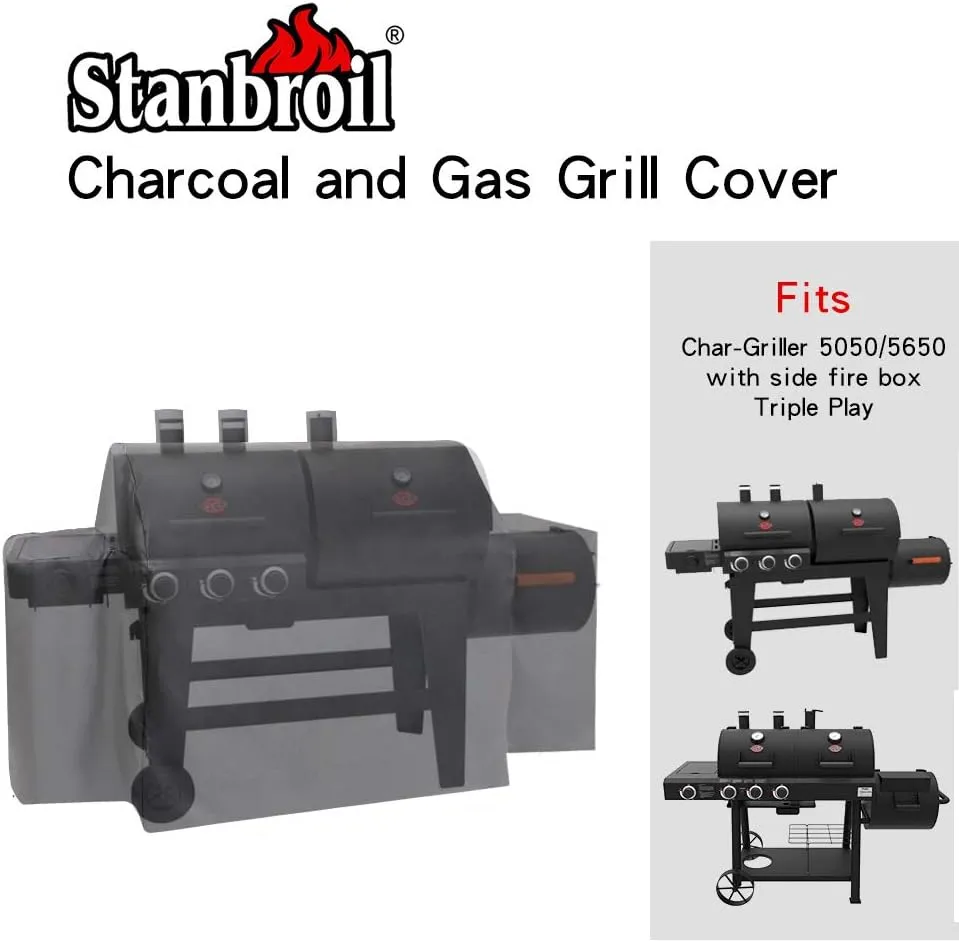 Stanbroil Grill Cover 8080 Replacement for Char-Griller Triple Play 93560 and Duo 5050 Double Play 5650 with Side Fire Box
