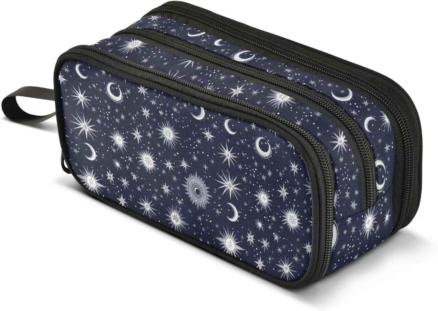Starry Night Star Sun Moon Nylon Large Pencil Bag For Boys Big Capacity Pencil Case Stationery Bag for College Teen Girls