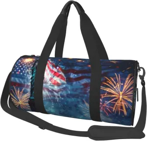Statue Of Liberty Fireworks Travel Bag for Women & Men, Large Capacity Duffle Bag with Detachable Shoulder Strap, Waterproof Overnight Weekender Bag for Gym Business Vacation Short Trips
