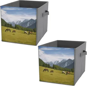 Storage Baskets Mountain Pasture Grazing Horses Printed Storage Bags 2 Pack Storage Bins Storage Containers for Home Storage