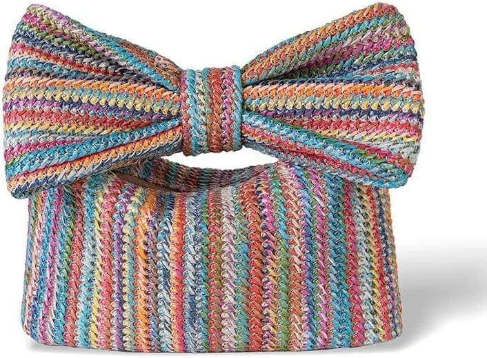 Straw Clutch Handbag with Large Bow, Natural Woven Beach Purse, Summer Casual Tote