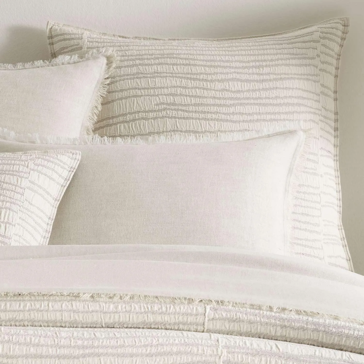 Striae Oatmeal Matelasse Pillow Sham, King Size, Neutral/Brown Stripe Pattern