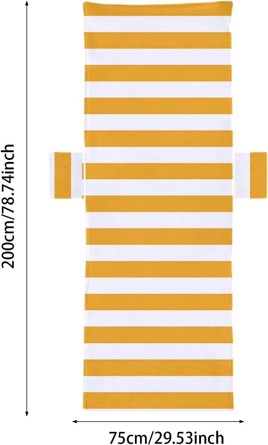Stripe Beach Chair Cover with Dual Pockets on Each Side, Comfortable Practical Portable Pool Lounge Chair Towel Cover for Outdoor, Garden, Beach Sunbathing, Hotel Pool, Yellow White
