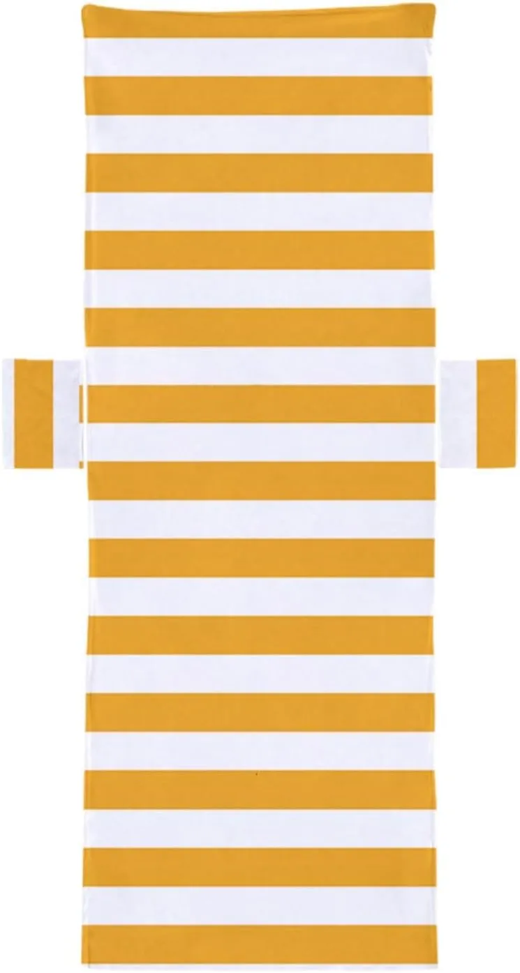 Stripe Beach Chair Cover with Dual Pockets on Each Side, Comfortable Practical Portable Pool Lounge Chair Towel Cover for Outdoor, Garden, Beach Sunbathing, Hotel Pool, Yellow White