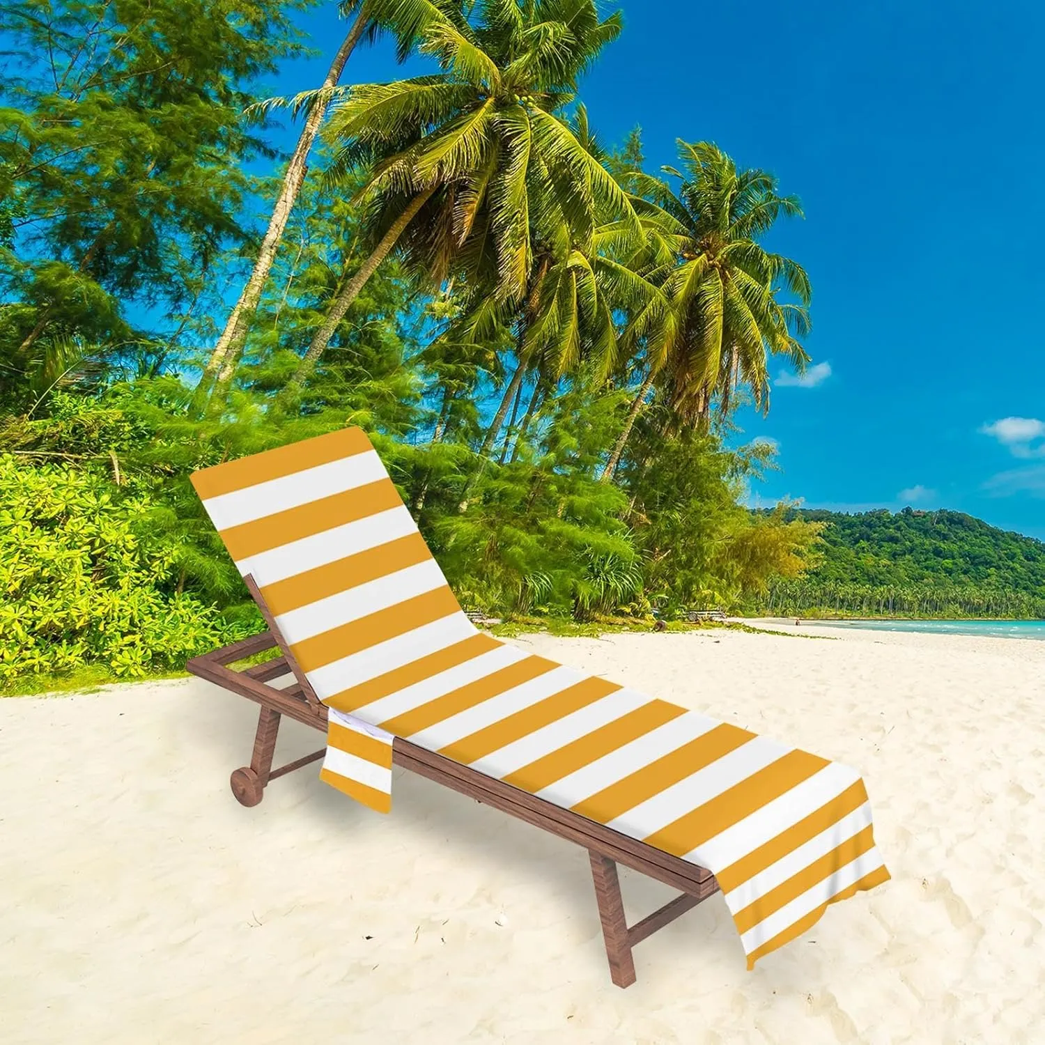 Stripe Beach Chair Cover with Dual Pockets on Each Side, Comfortable Practical Portable Pool Lounge Chair Towel Cover for Outdoor, Garden, Beach Sunbathing, Hotel Pool, Yellow White