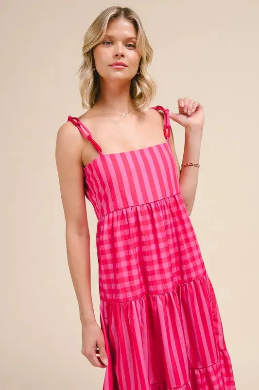 Stripe Tiered Maxi Dress with Colorful Strap