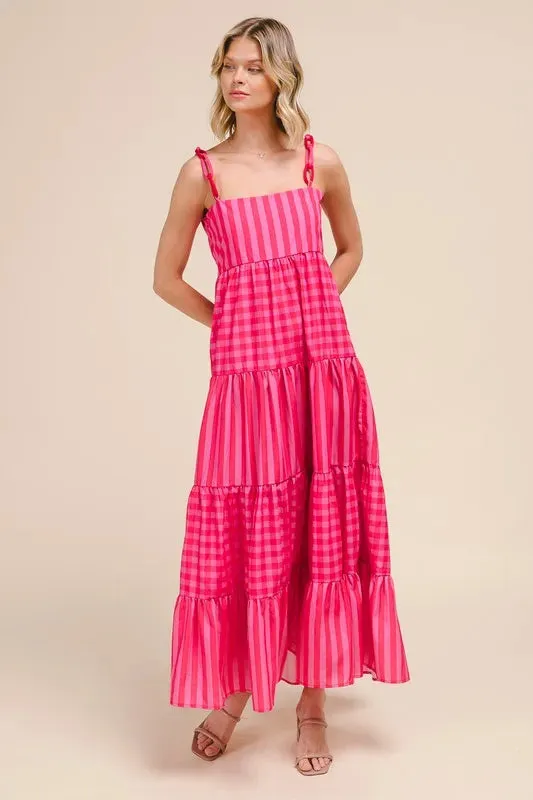 Stripe Tiered Maxi Dress with Colorful Strap