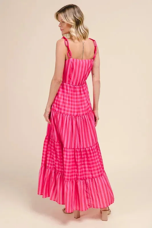 Stripe Tiered Maxi Dress with Colorful Strap