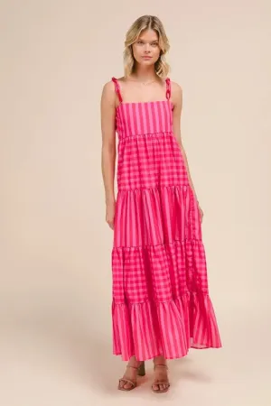 Stripe Tiered Maxi Dress with Colorful Strap