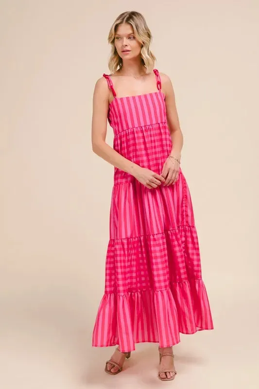 Stripe Tiered Maxi Dress with Colorful Strap