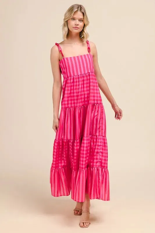 Stripe Tiered Maxi Dress with Colorful Strap