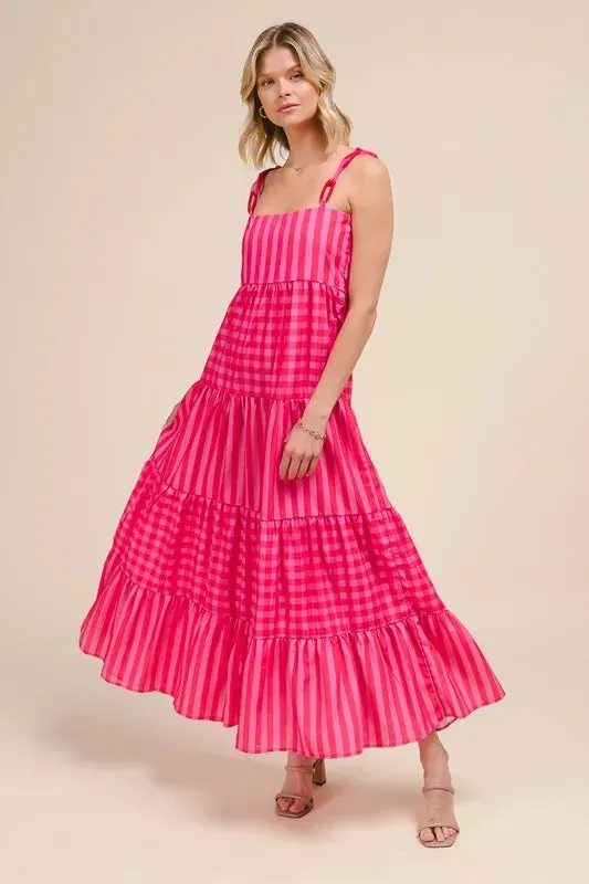 Stripe Tiered Maxi Dress with Colorful Strap