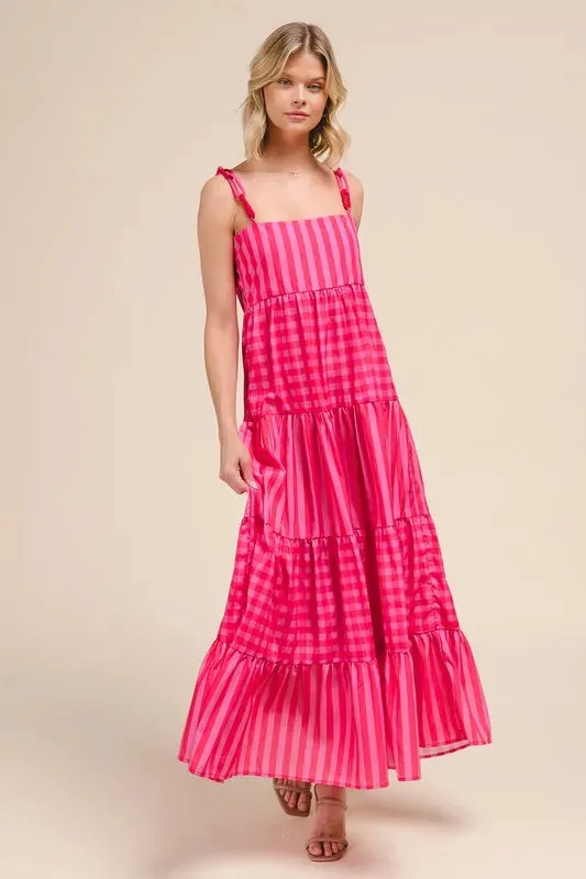 Stripe Tiered Maxi Dress with Colorful Strap