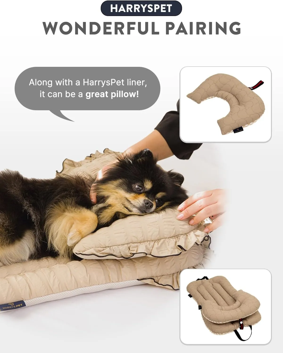 Stroller Cushion for Pets, Bolster, Margaret The Lace Edition, Harryspet, Pet Pillows, Pet Strollers (Trench Beige, Regular(12-15"))