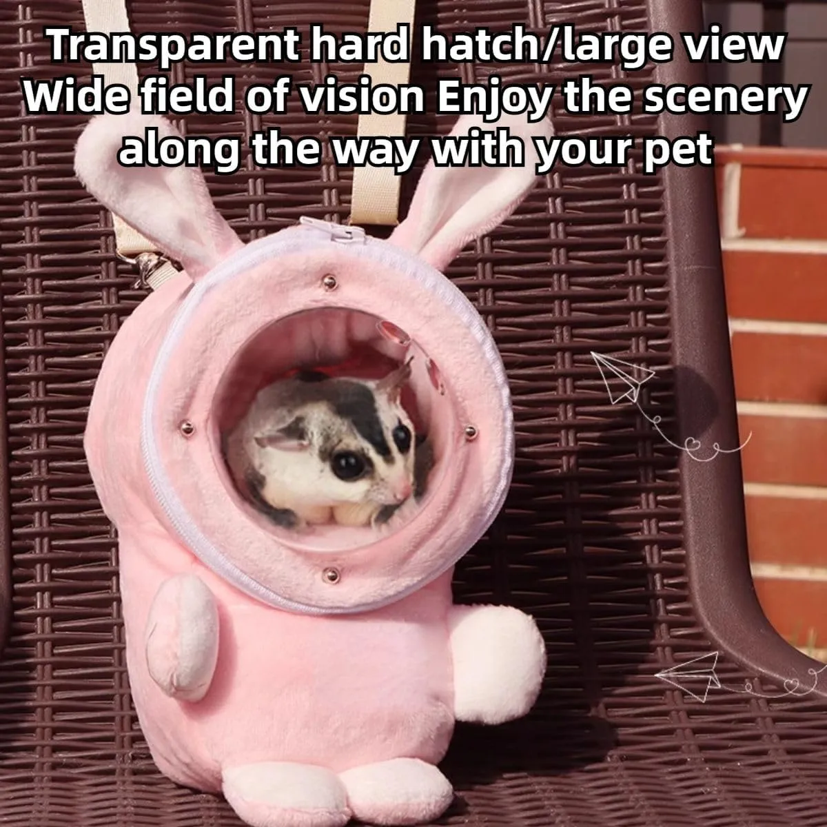 Sugar Glider Bonding Pouch Bonding Pouch Carry for Rat Syrian Hamster Hedgehog Small Pocket Pets, Gerbil Travel Bag Cute Bunny-Shaped Outing Bag with Large Transparent Window (Dark Grey,Small)