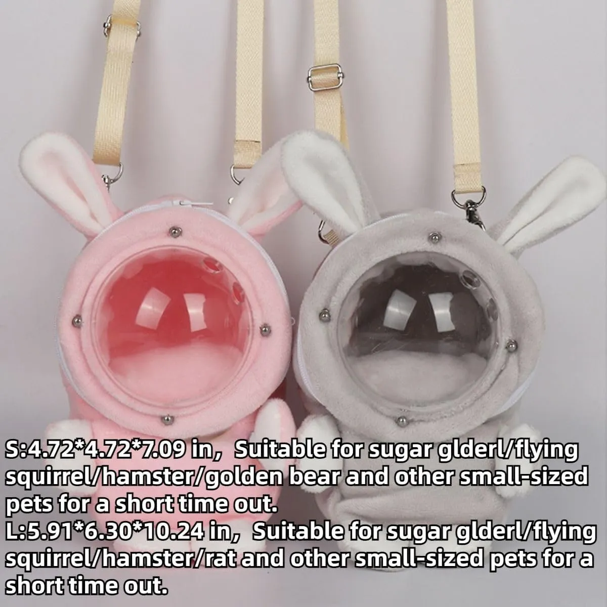 Sugar Glider Bonding Pouch Bonding Pouch Carry for Rat Syrian Hamster Hedgehog Small Pocket Pets, Gerbil Travel Bag Cute Bunny-Shaped Outing Bag with Large Transparent Window (Dark Grey,Small)