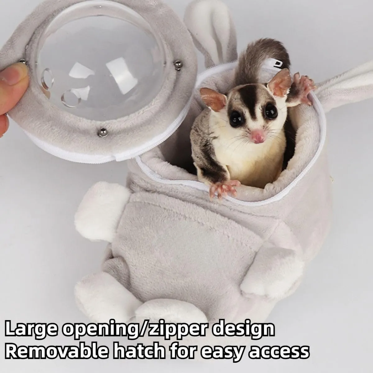 Sugar Glider Bonding Pouch Bonding Pouch Carry for Rat Syrian Hamster Hedgehog Small Pocket Pets, Gerbil Travel Bag Cute Bunny-Shaped Outing Bag with Large Transparent Window (Dark Grey,Small)