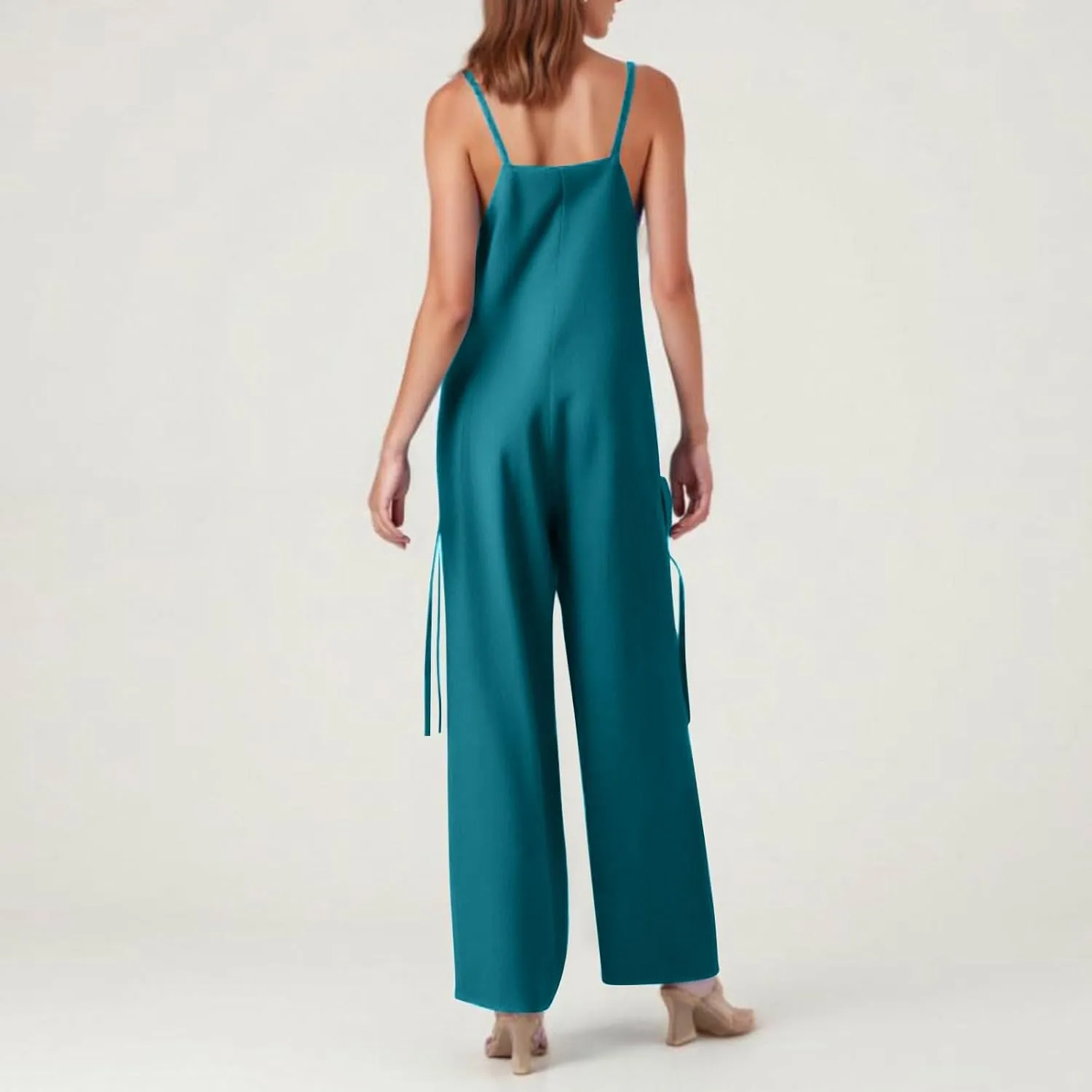 Summer Jumpsuits for Women 2025,Oversized Casual Wide Leg One Piece Jumpsuit V Neck Button Pants Rompers With Pockets