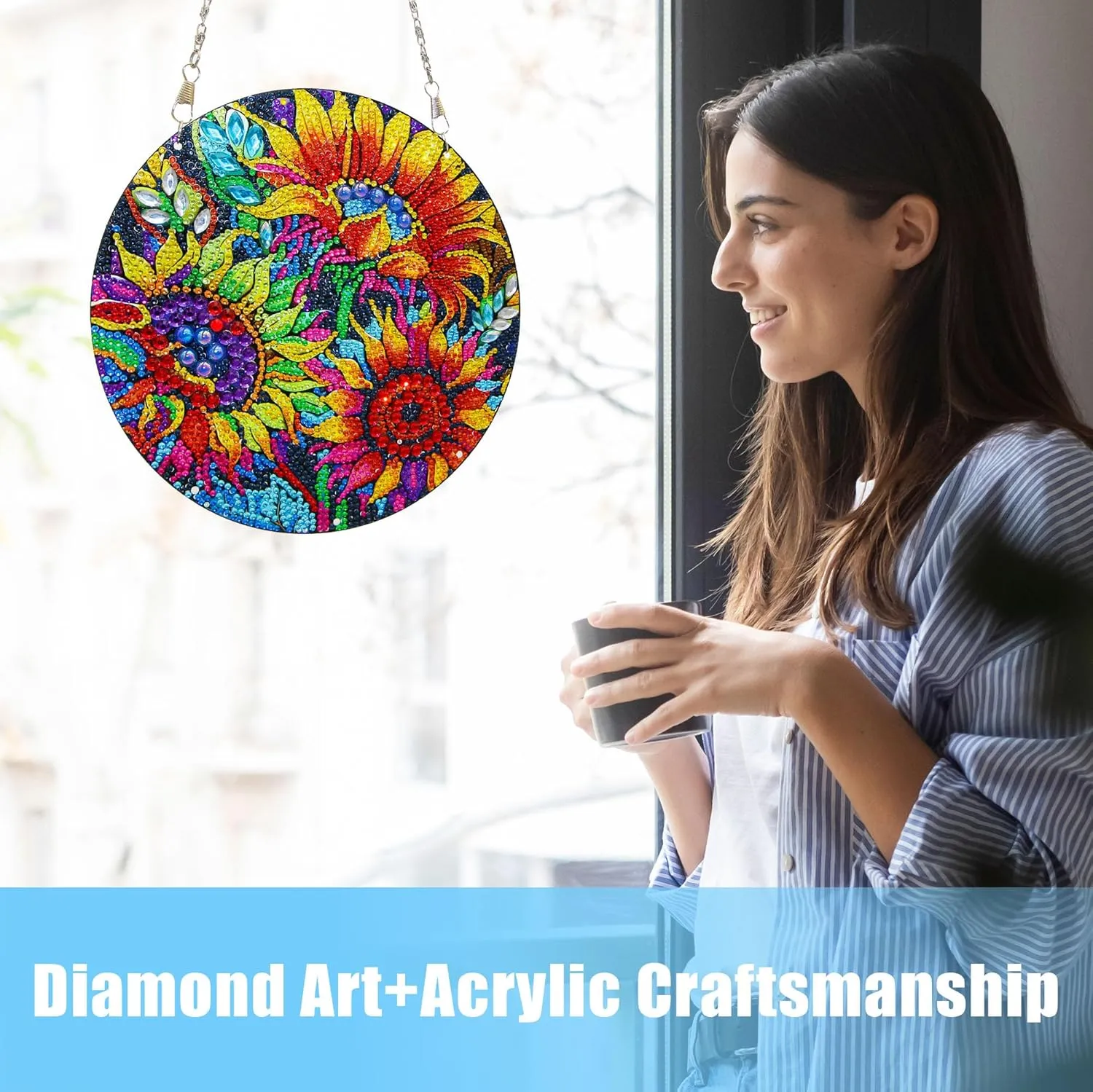 Sunflower Diamond Painting Kits for Adult Beginner DIY Diamond Art Hanging Window Pendant Ornament for Home Decoration Gem Art Gift (Sunflower)