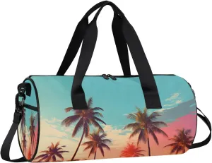 Sunset Coconut Travel Gym Bag Waterproof Sport Dance Bag for Women Men Portable Gymnastics Duffel Bags Canvas Tote Carry on Handbag for Workout Overnight Weekender