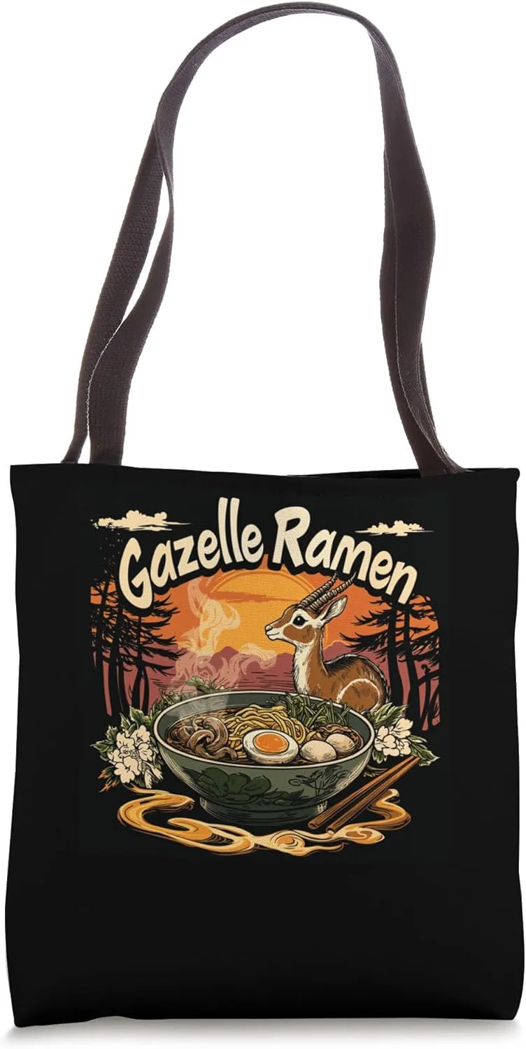 Sunset Japanese Art Noodles Lover Wildlife Gazelle Ramen Tote Bag