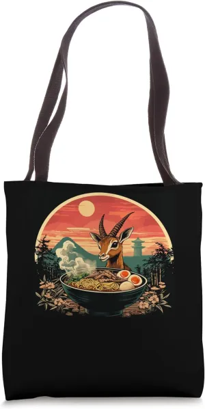 Sunset Japanese Art Noodles Lover Wildlife Gazelle Ramen Tote Bag