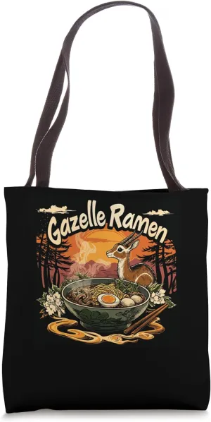 Sunset Japanese Art Noodles Lover Wildlife Gazelle Ramen Tote Bag