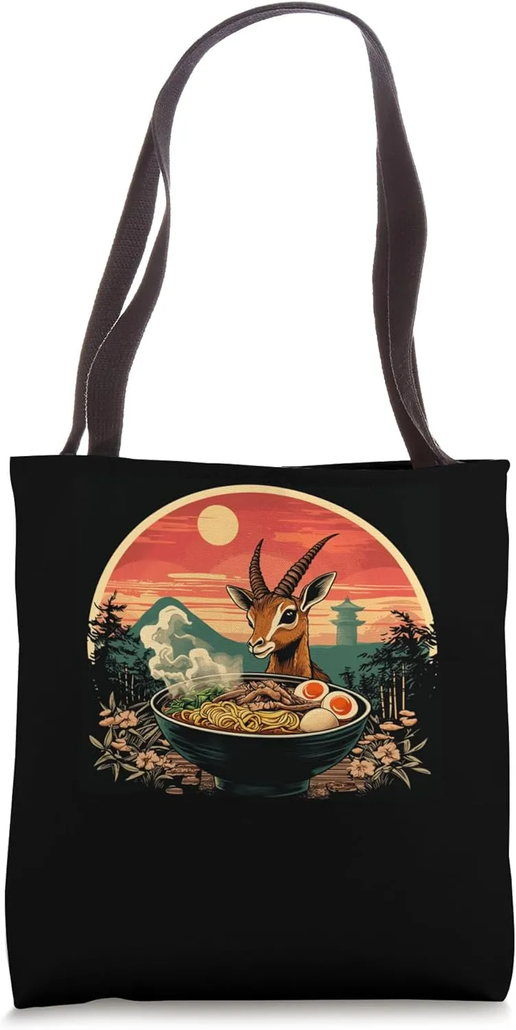 Sunset Japanese Art Noodles Lover Wildlife Gazelle Ramen Tote Bag